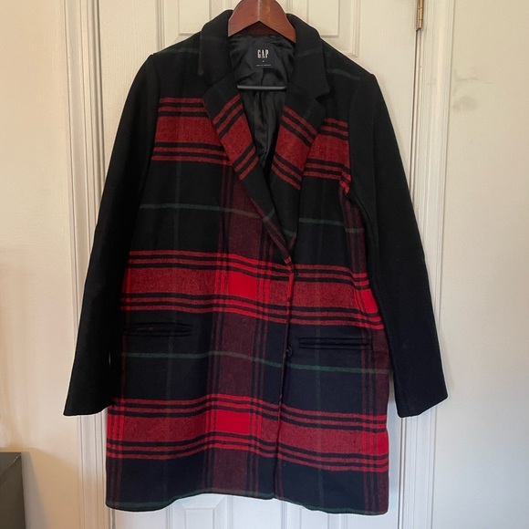 Gap Buffalo Plaid Wool Cable Car Long Peacoat - Picture 6 of 9